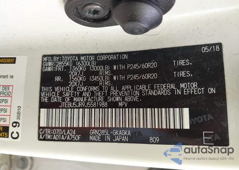 2018 Toyota 4Runner Limited z USA, uszkodzony, nr VIN JTEBU5JR9J5581988